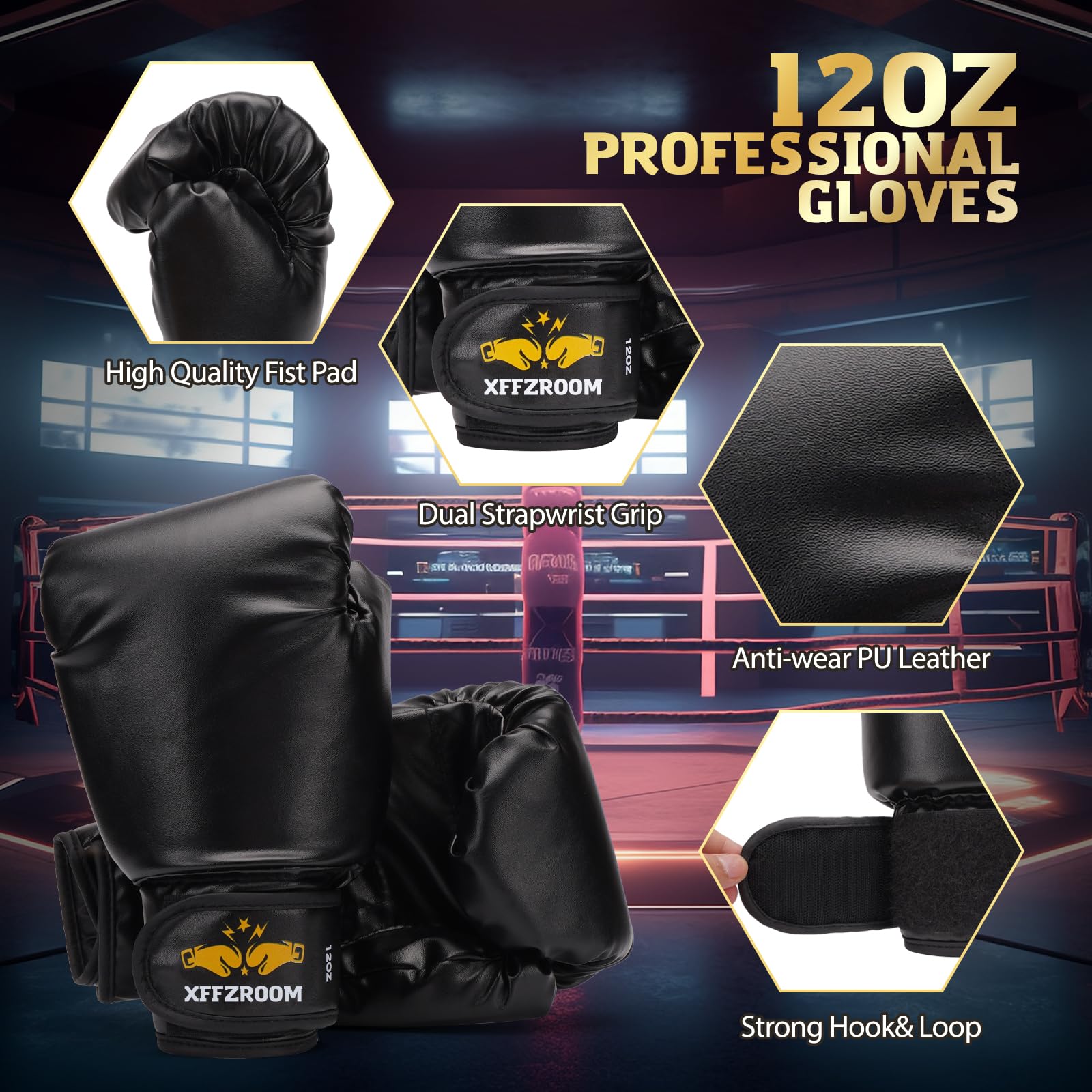 Punching Bag for Adults, 4ft PU Leather 6 in 1 Heavy Boxing Bag Set, Punching Bag with 12oz Boxing Gloves, Hand Wraps, Hanging Bag for MMA Karate Kickboxing Muay Thai Boxing Home - Unfilled