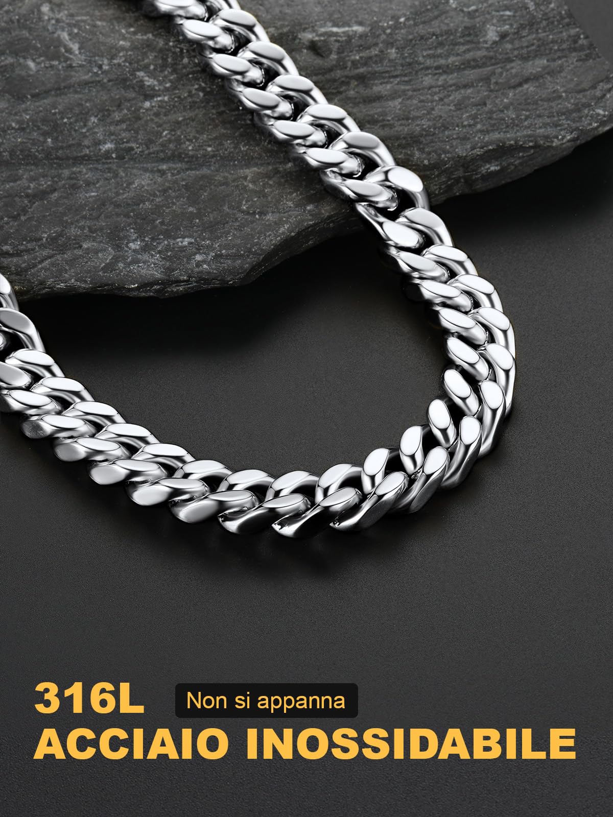 U7 Collana da uomo a catena cubana a maglia cubana in acciaio inossidabile larghezza 5/7/9/12 mm lunghezza 45-76cm colore argento placcato oro nero stile hip hop confezione regalo