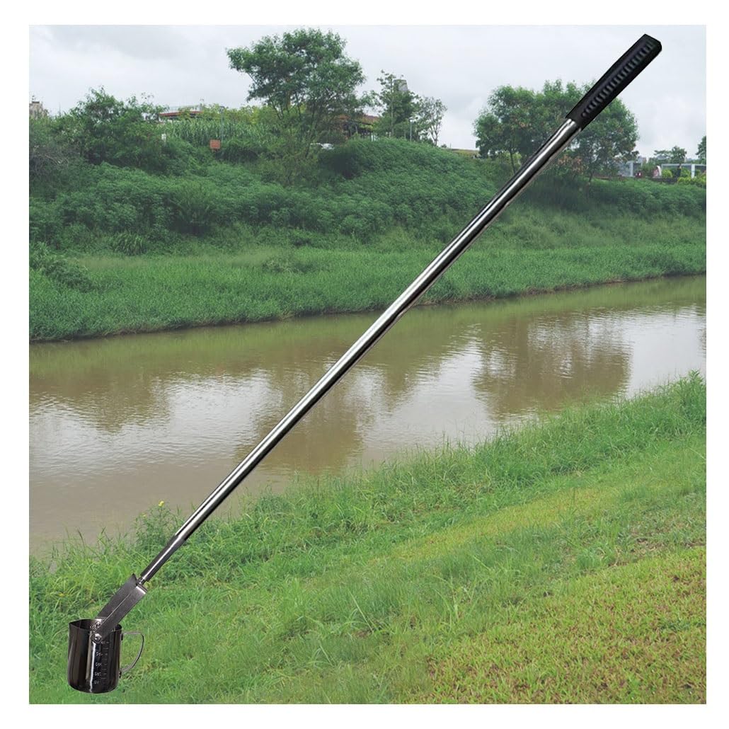 Juego de muestreador de agua telescópico de acero inoxidable, varilla/palo extensible con vaso medidor de 500/1000 ml, cucharón péndulo for análisis de agua(500ML,0.61-1.5m(2-5ft))