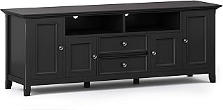 SIMPLIHOME Amherst SOLID WOOD Universal TV Media Stand, 72 inch Wide, Transitional, Living Room Entertainment Center, Storage Shelves and Cabinets, for Flat Screen TVs up to 80 inches in Hickory Brown