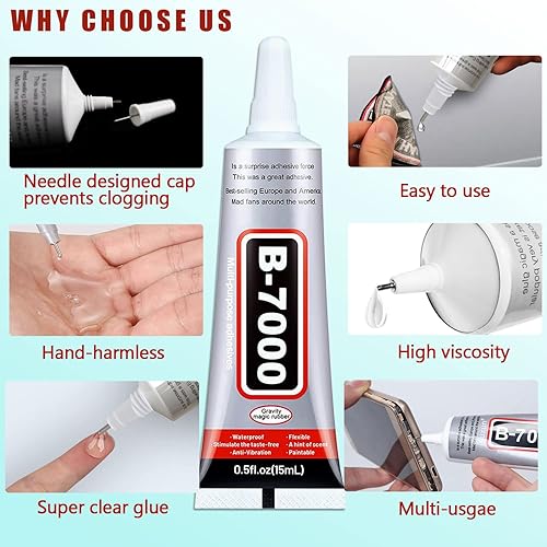 Miniatura 4 de Pegamento de diamantes de imitación B7000 de 0.5 fl oz, B-7000 transparente superpegamento adhesivo industrial transparente para reparación de