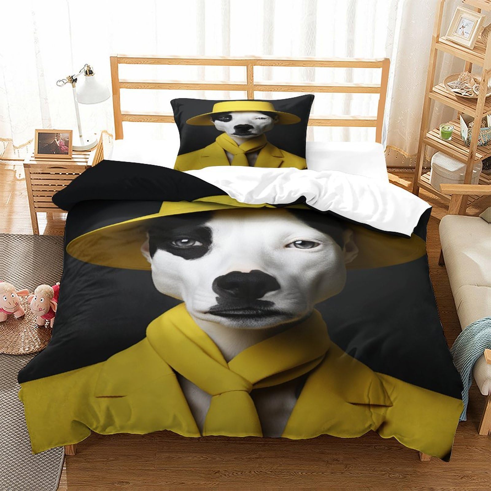 P1S9U7W5Y Trendy 3D Printed Dog Gentleman Duvet Cover Set 3pcs Microfiber Pet Bedding Set Single