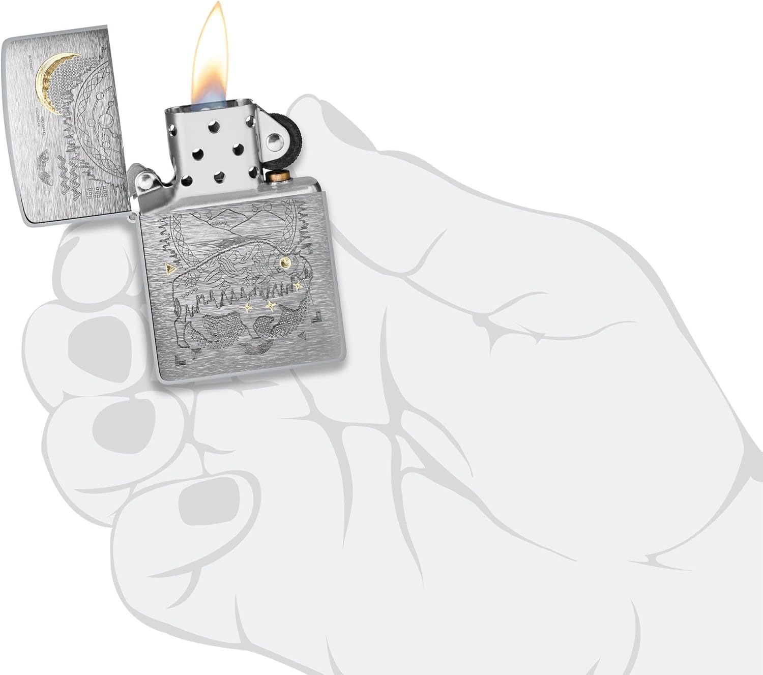 Zippo Lighter: Bison Design Engraved - Brushed Chrome 48803