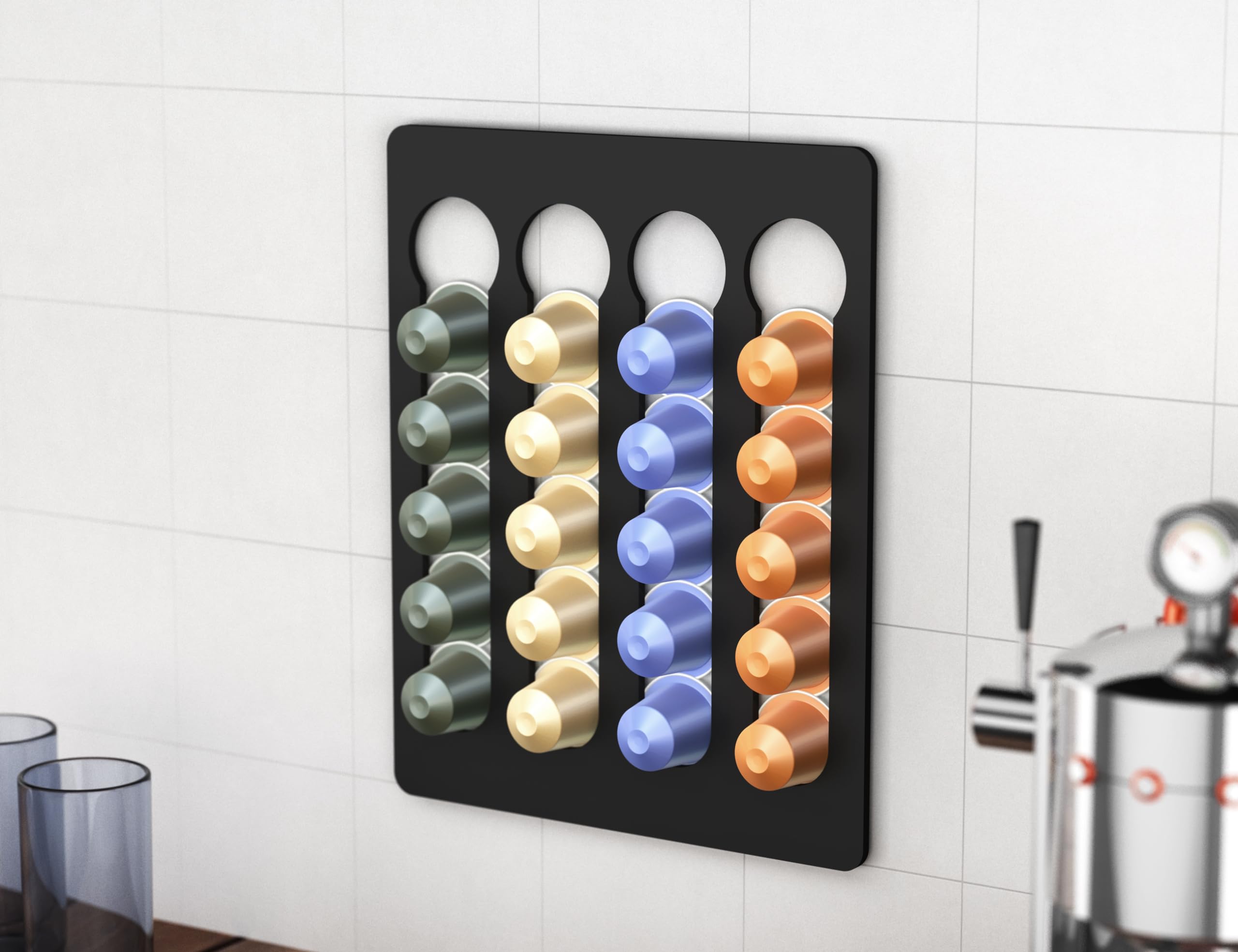 NewGround Designs Portacapsule per capsule Nespresso (20 pezzi) – Dispenser di capsule, supporto per capsule, supporto da parete senza fori
