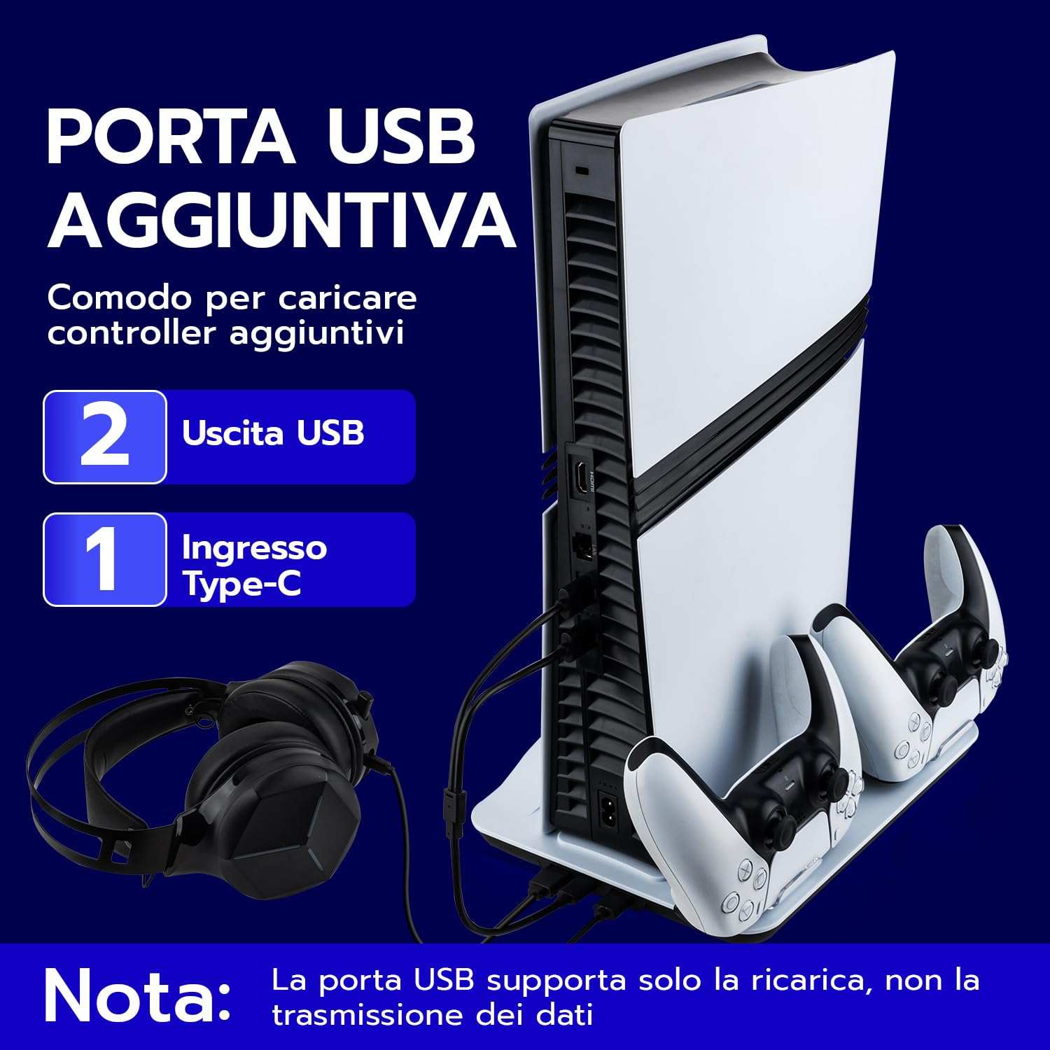 Wigearss Supporto Verticale di Raffreddamento PS5 con Doppio Controller di Caricatore per PS5/PS5 Slim/PS5 PRO UHD/Digital Edition