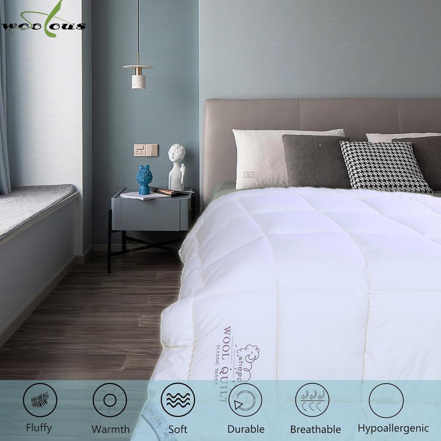 Woolous Australian Wool Comforter – 100% Natural Wool Quilt & Duvet Insert – Ultra Soft Cotton Cover, Lightweight Comforter for All Season Twin Size (86x70 inches)