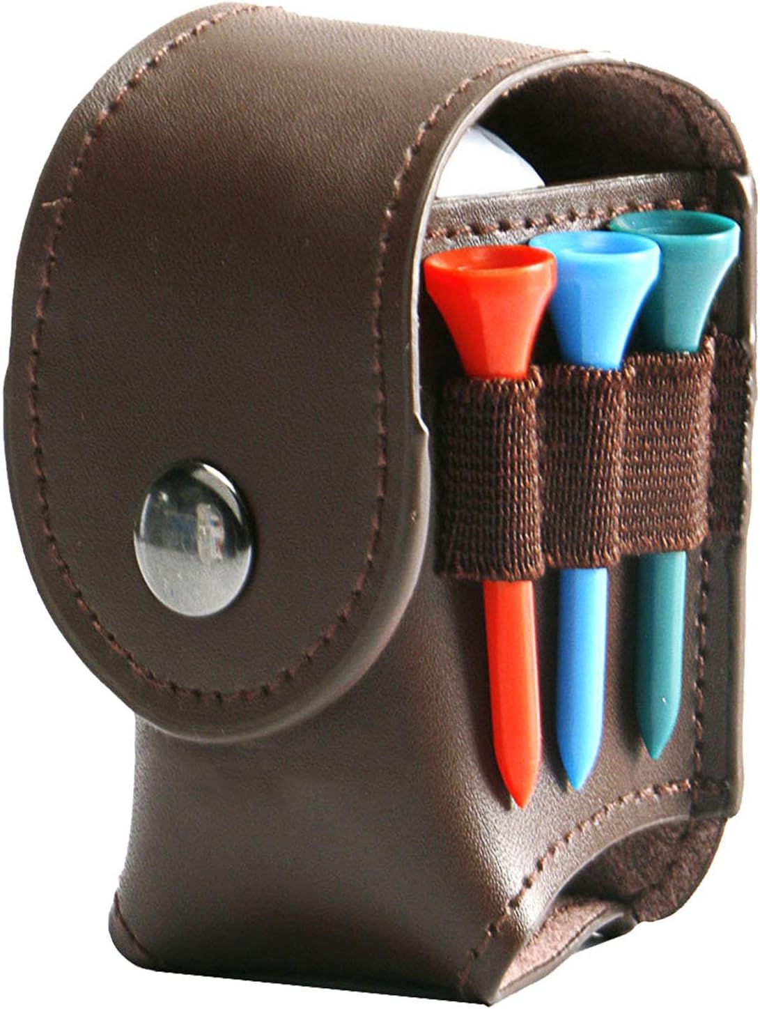 Golf Ball Storage Bag - Leather Tee Holder Pouch, Belt Clip Golf Case | Compact Waist Carry Bag Golfer Gift Set With 2 Balls 3 Tees Divot Tool, Sports Accessory For Course Practice, Training Session