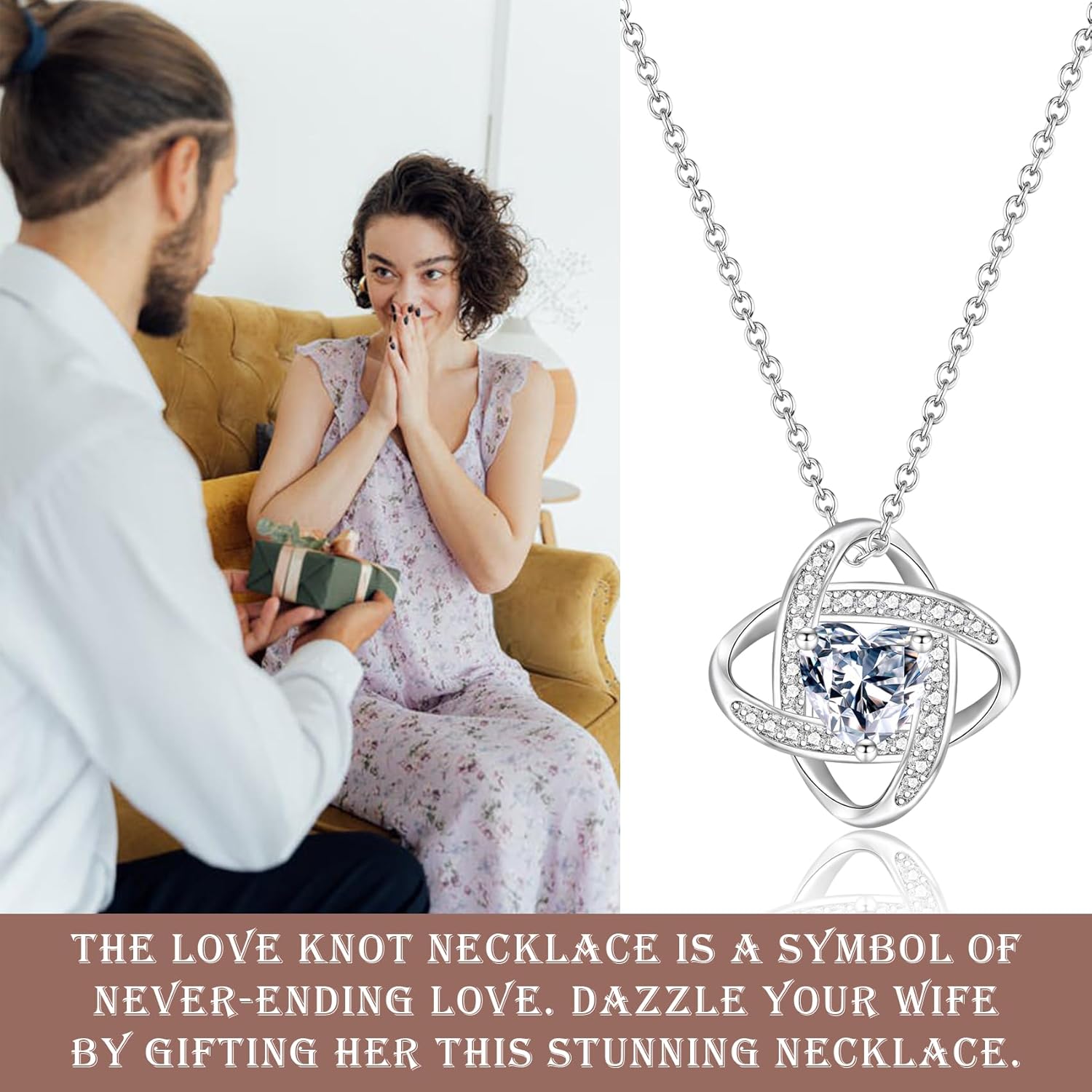 EPIRORA Sterling Silver Cubic Zirconia Love Knot Pendant Necklace for Women, Graduation Birthday Christmas Jewelry Gifts for Friends/Wife/Sister/Daughter/Mom - Image 6