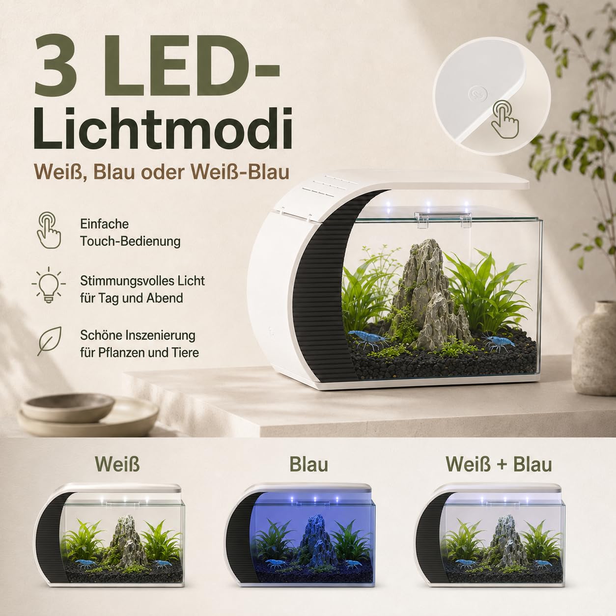 5 GallonAquarium, Mit LED Beleuchtung Und Wasserpumpe Fassungsvermögen Für Zierfische Krabben Pflanzen Ideal Für Wohnzimmer Schlafzimmer Büro Dekoration
