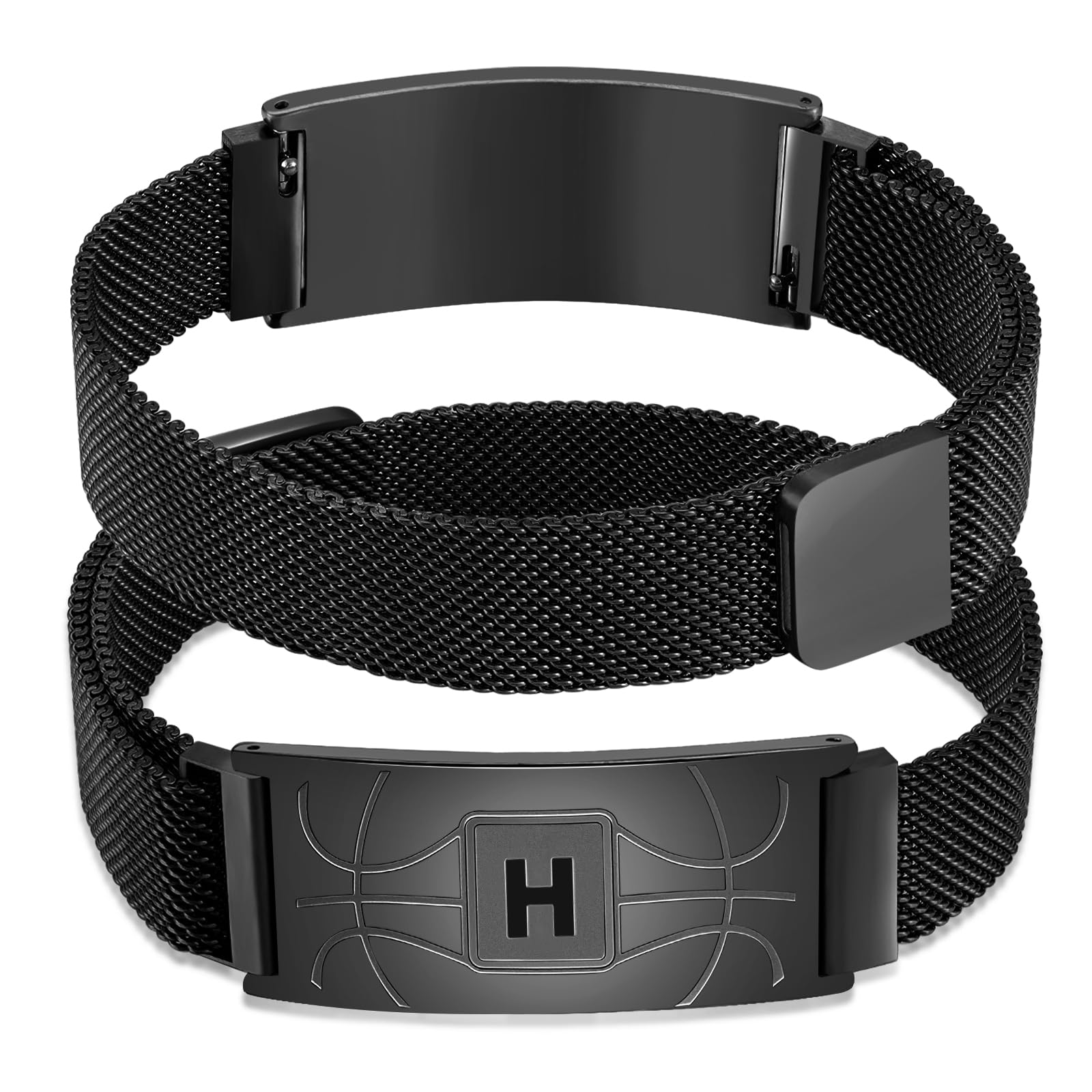 Fervia Easter Basket Stuffers - Basketball Initial Bracelet Stainless Steel A-Z Letter Charm Bracelets Adjustable Wristbands Basketball Christmas