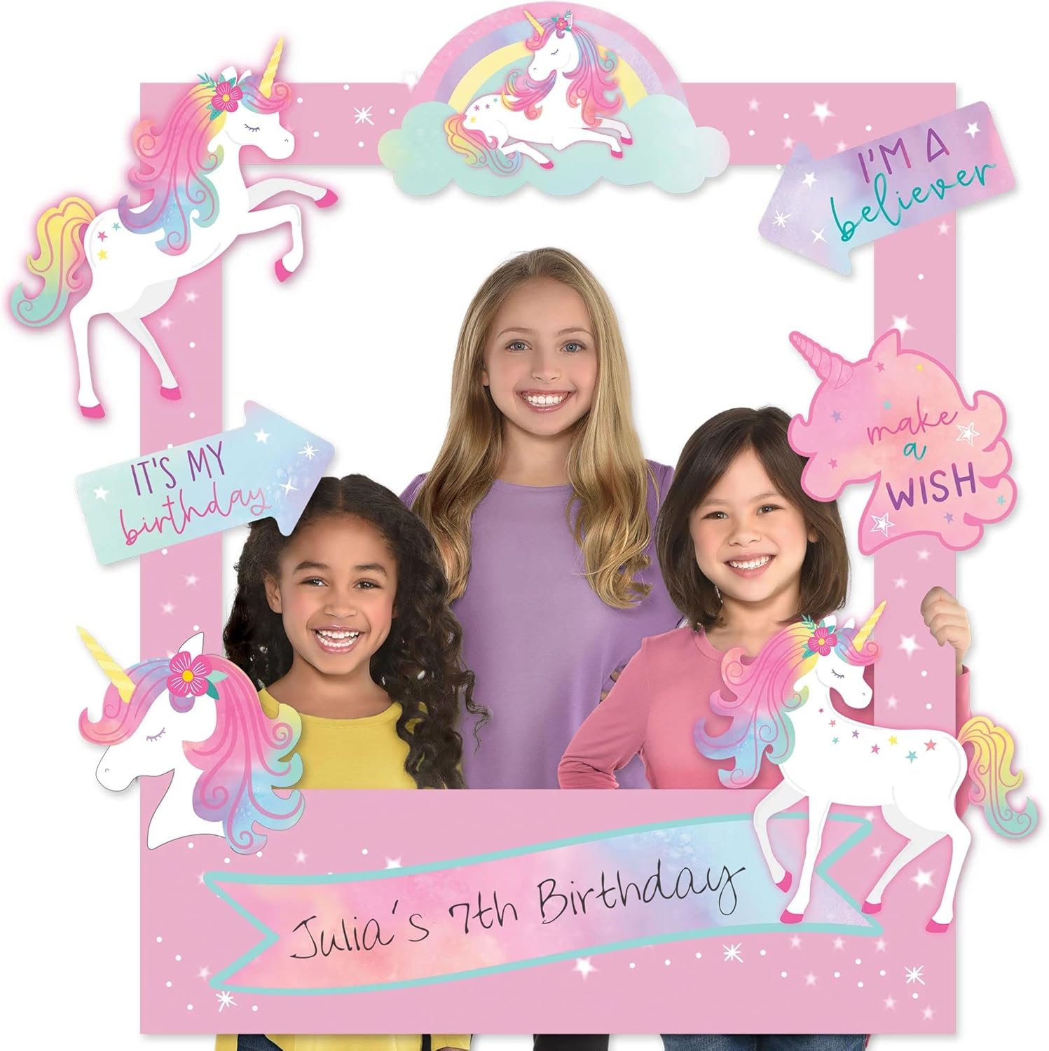 Enchanted Unicorn Customizable Photo Frame - 35"x30" (Pack of 15) - Vibrant Multicolor Cardboard with 14 Unique Add-Ons - Ideal for Parties & Home Decor
