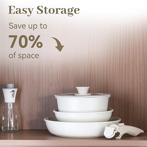 Miniatura 3 de Juego de 5 piezas de ollas y sartenes antiadherentes, juegos de utensilios de cocina con mango desmontable, juegos de utensilios de cocina de