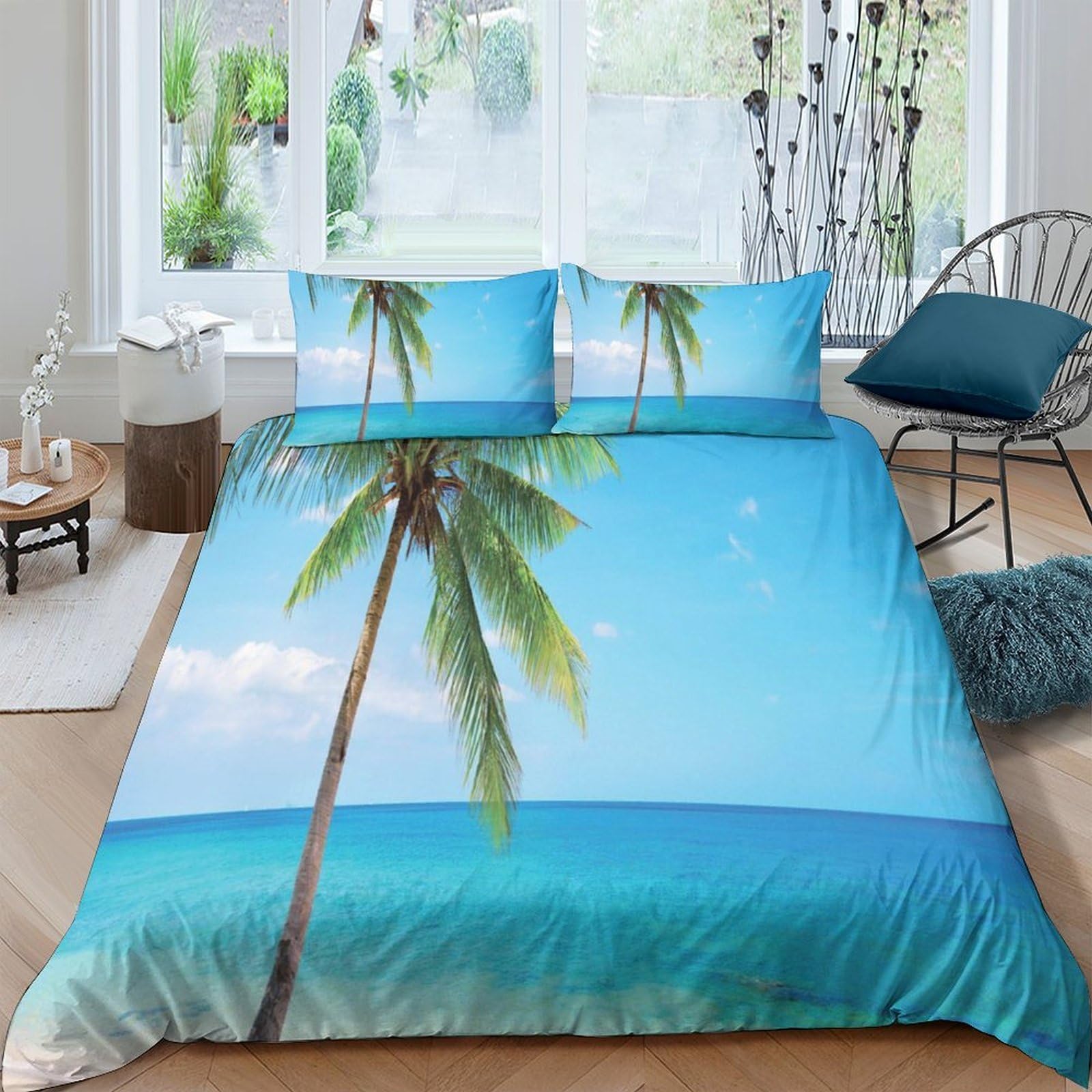 Ctjqhvkz Style-5 3D Printed Tropical Beach Fitted Sheet Microfiber Soft Palm Tree Mattress Cover For Bedroom Guest Room Decor Single（135X200cm）