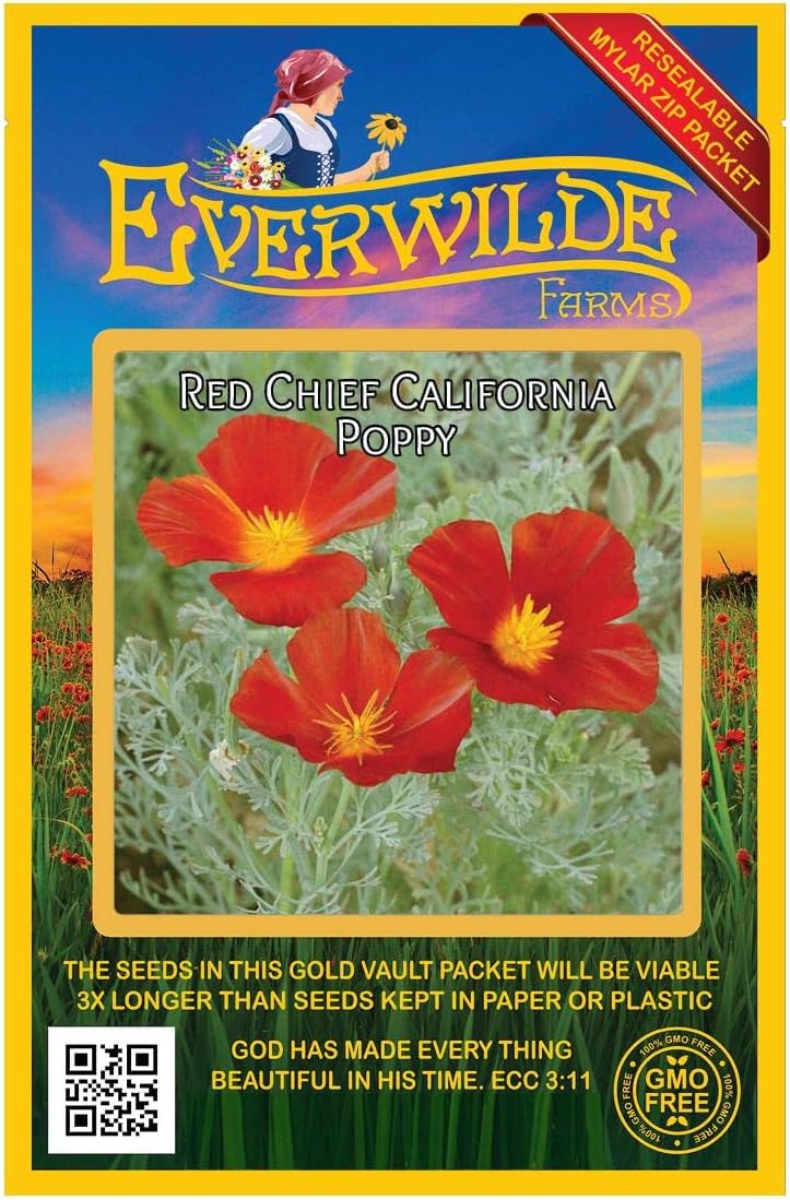 Everwilde Farms - 1 Lb Red Chief California Poppy Wildflower Seeds - Gold Vault