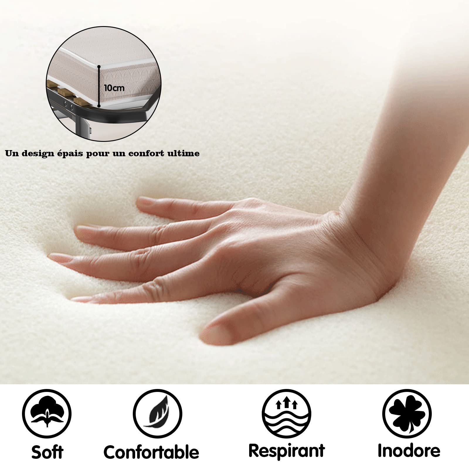 GIANTEX Lit Pliant 90x200 cm pour Adulte, Lit d'Appoint Pliable avec Matelas en Mousse à Mémoire de Forme, Lit de Voyage Adulte avec 4 Roues, Lit d'Invité Pliant en Métal, Charge Jusqu'à 120 kg