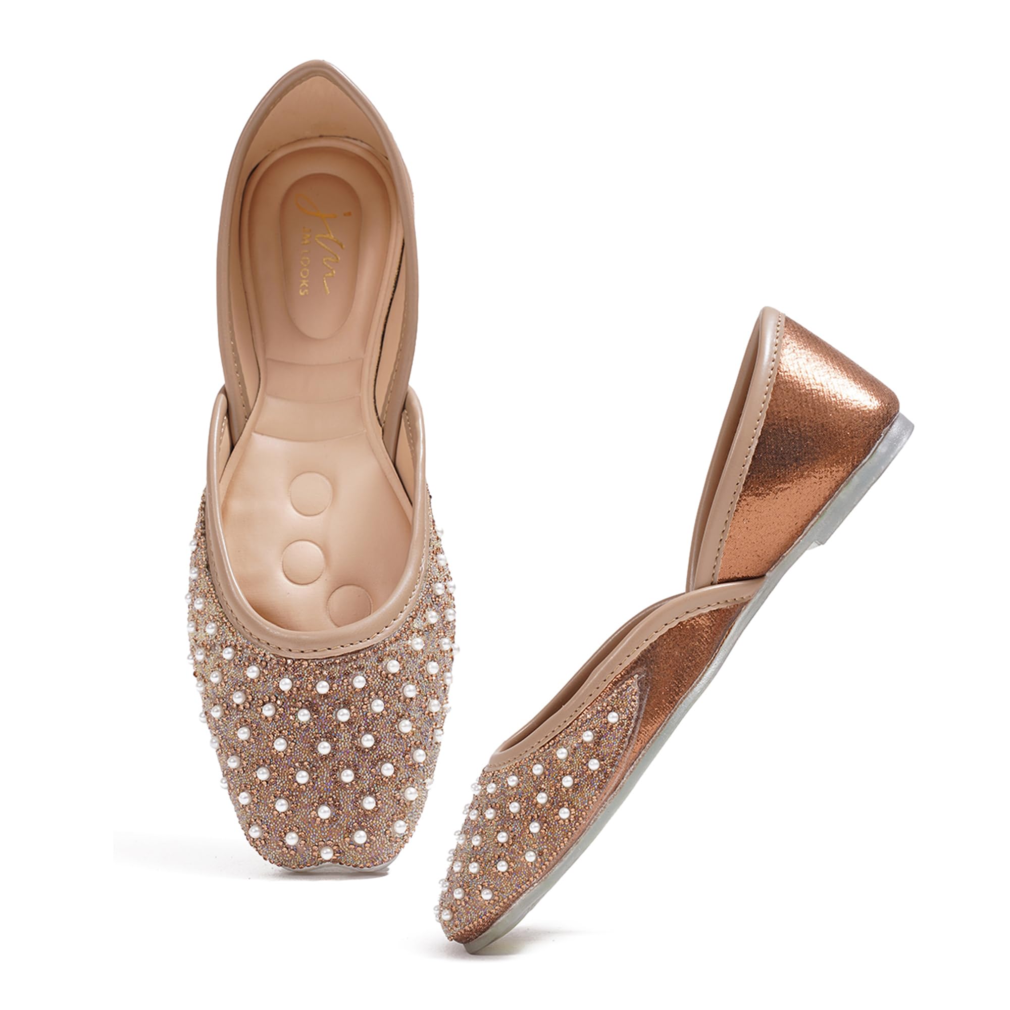 jm looks Women Ethnic Flats – Pearl & Stone Embellished Comfort Slip-Ons For Party & Festivals-picture-43