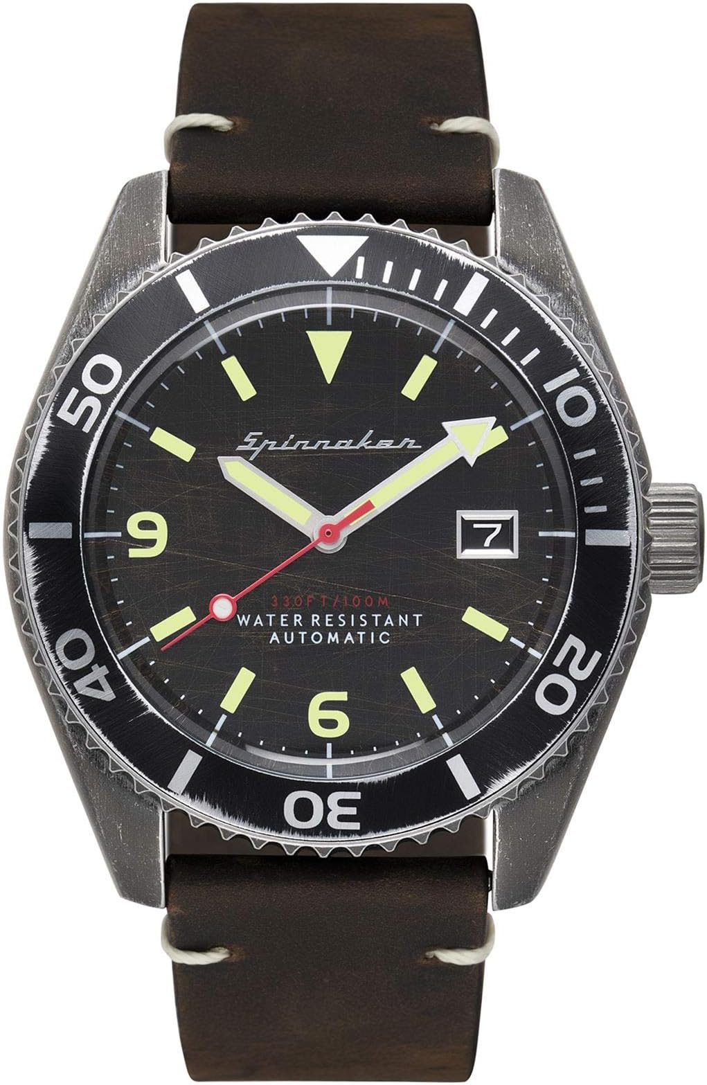 Spinnaker Wreck Men’s Watch - Automatic Dive Watch for Men, 43mm Stainless Steel Case, Black Leather Strap, Water Resistant 100m, SP-5065-01 - Black