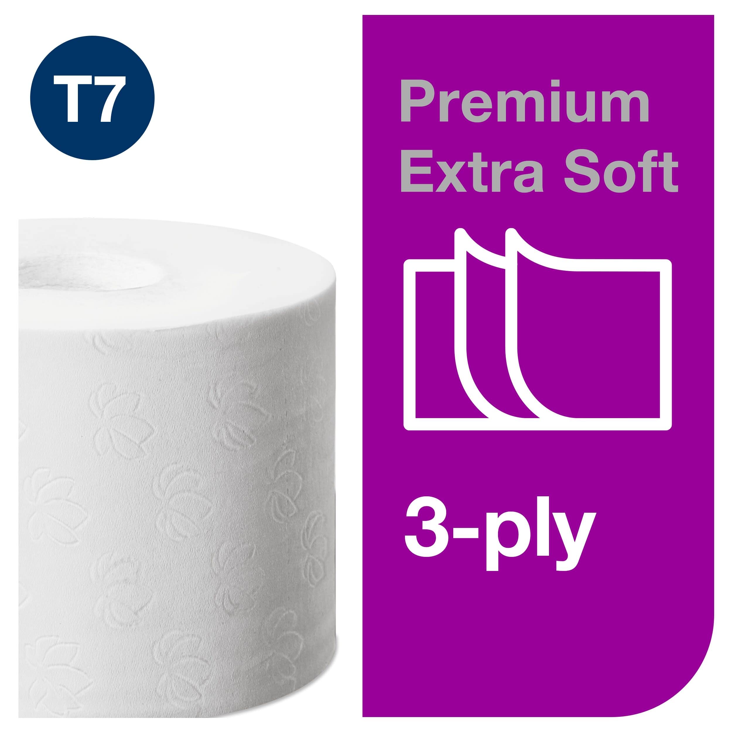 Tork 472139 Rollos de papel higiénico sin mandril de tamaño mediano Tork, 3 capas compatible con el sistema higiénico T7, 18 rollos (18 x 550 hojas), Color Blanco