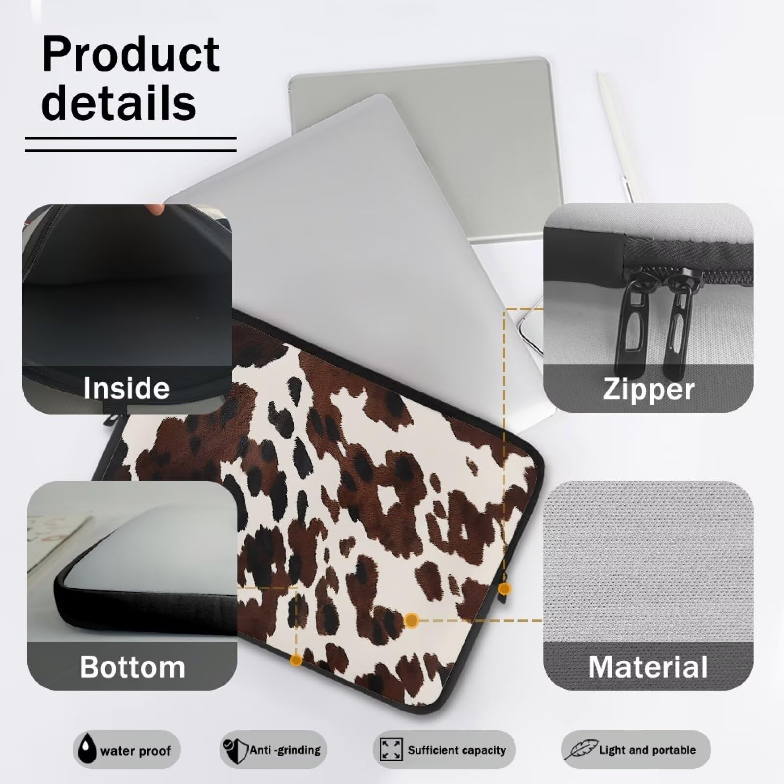 Black Cow Spots Print 17 Inch Laptop Messenger Bag - Water-Resistant Neoprene Case For Women & Men
