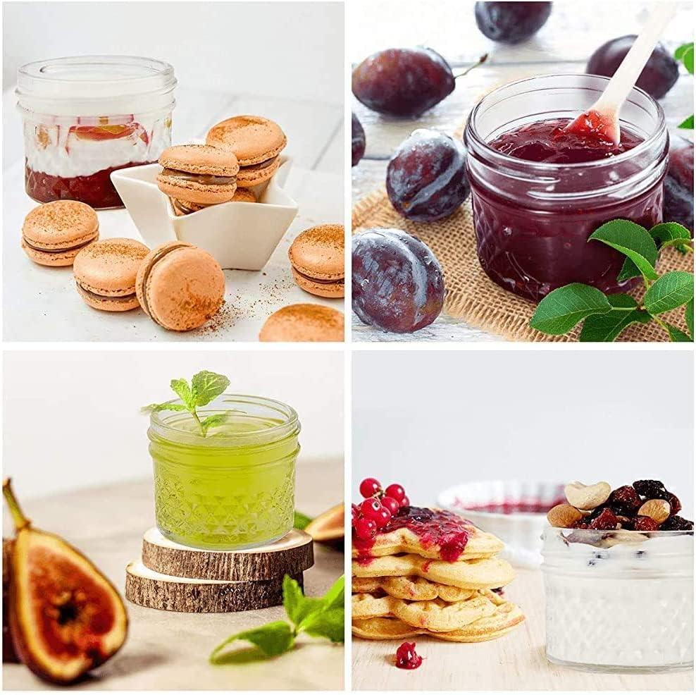 Tebery 16 Pack Mason Jars Canning Jars 4 oz (120 ml) Jelly Jars With Regular Lids and Bands, Extra 16 Lids Included