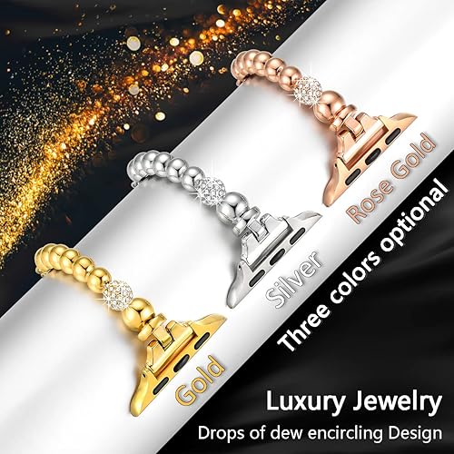 Miniatura 5 de Dilando Correa plateada brillante compatible con Apple Watch de 1.496 in, 1.575 in, 1.614 in, 1.654 in, 1.732 in y 1.772 in, correa elegante de