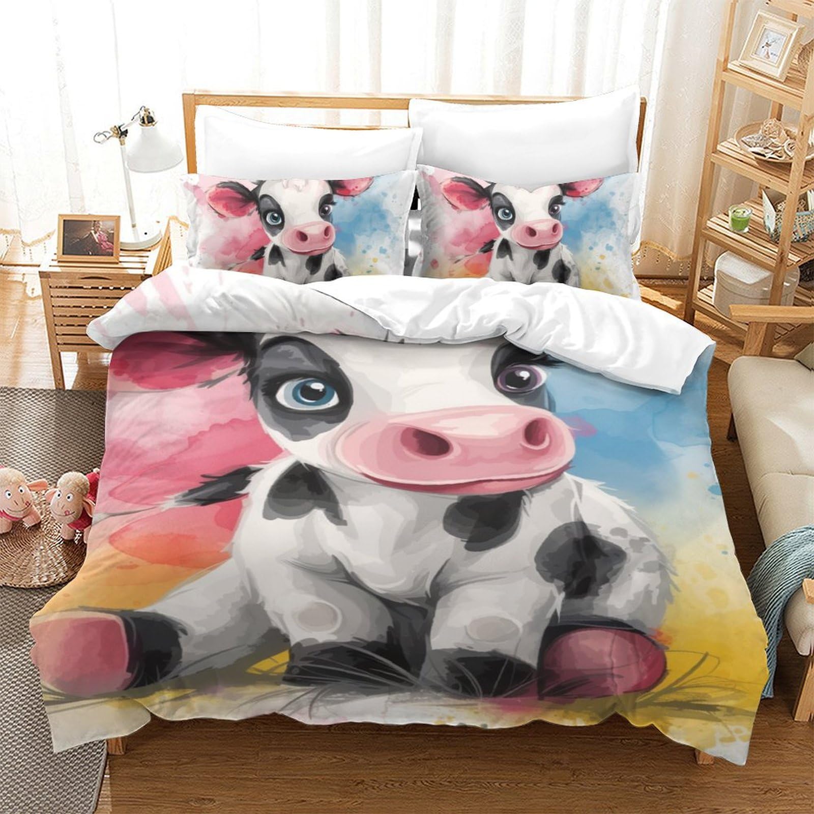 Housses de couettes 3 pièces vache 140x200cm en microfibre super douce et respirante