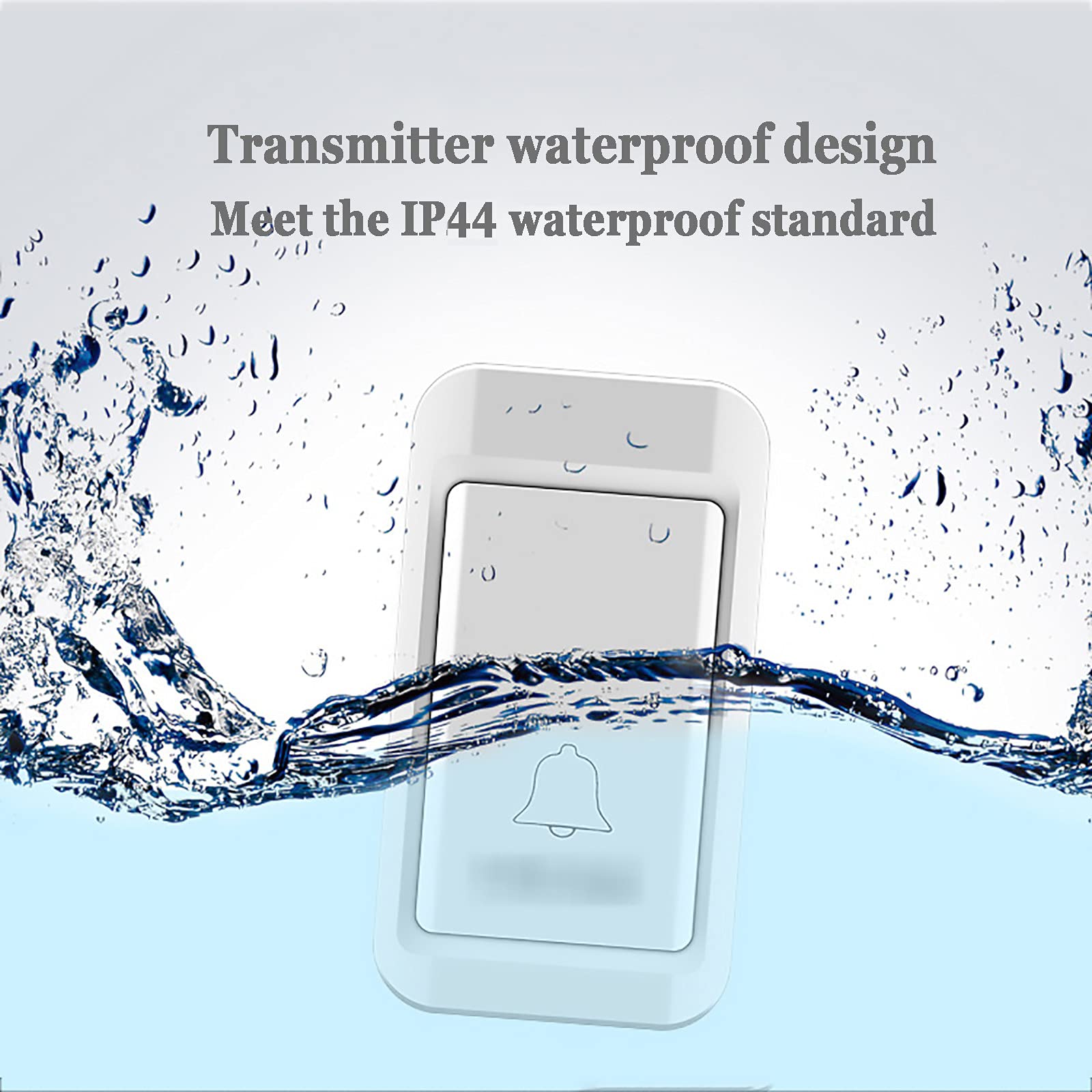 Campanello Wireless autoalimentato, Funzionamento a 390 Piedi di Portata con 38 campanelli, 3 Livelli di Volume, Facile da installare per casa, Scuola, Ufficio, Bianco, Nero