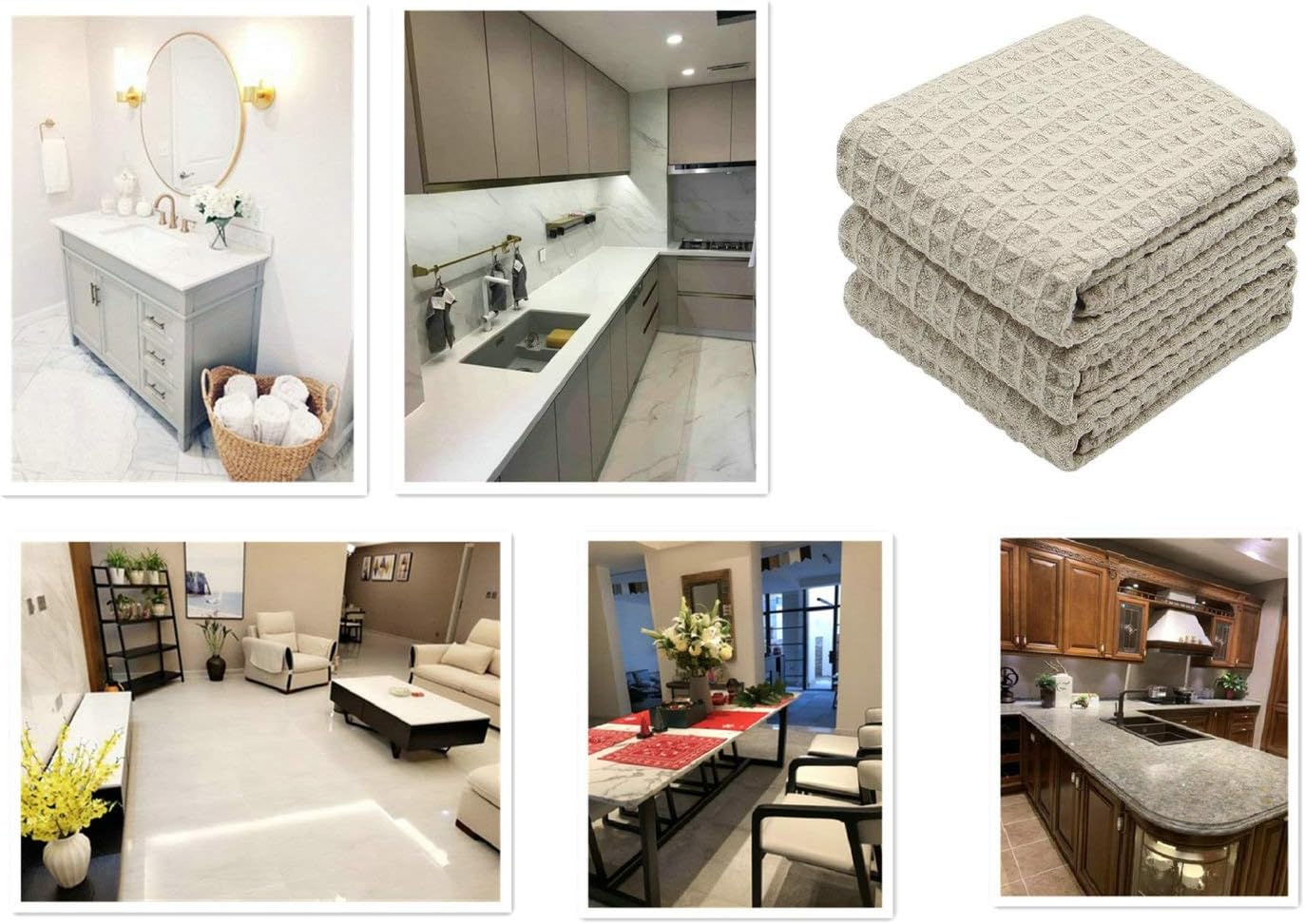 Waffle Weave Absorbent Kitchen Dish Towels - Thick Microfiber 16Inch x 24Inch 3 Pack Khaki - Image 7