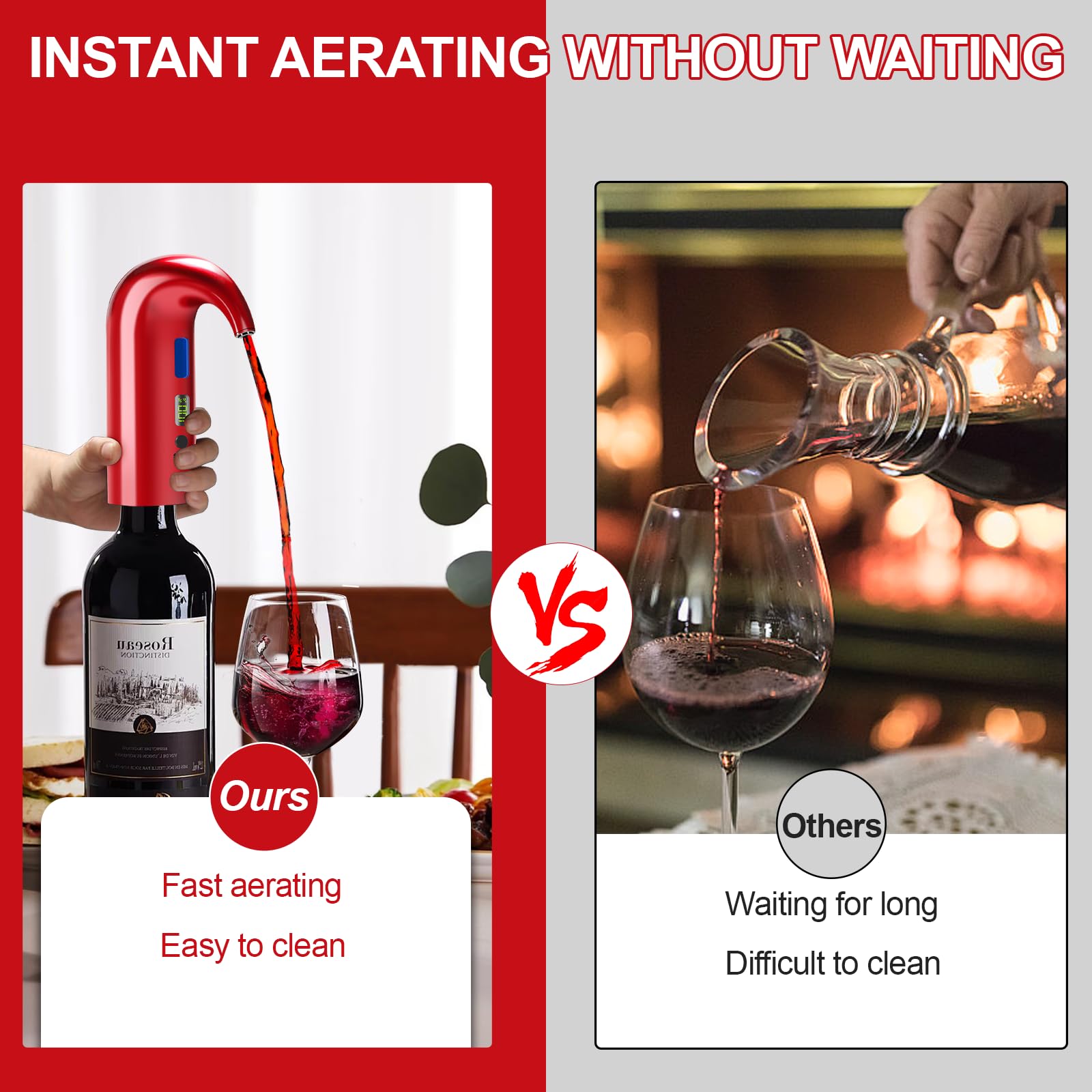 Aireador de vino eléctrico, decantador de vino automático de un solo toque para vino tinto y blanco, dispensador de vino, vertedor de vino, regalos de vino para amantes del vino (rojo) 2