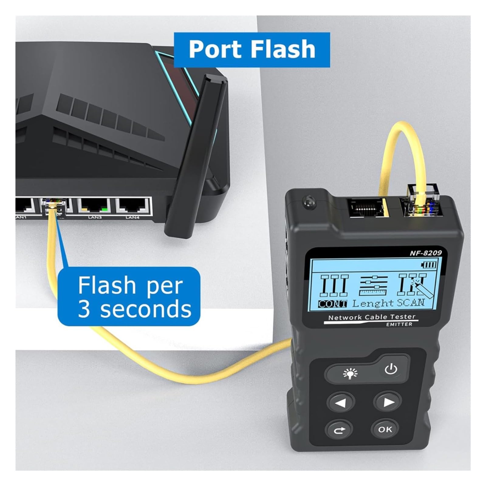 Netzwerkkabeltester Ethernet-Kabel-Tracker Checker LCD-Display Länge Messen Wiremap-Tester Netzwerk-Tools Leicht Und Tragbar