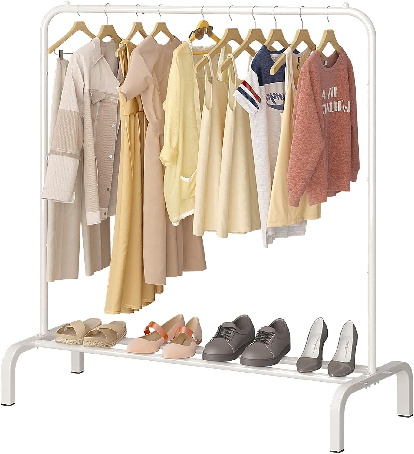 Zuvo Clothes Rails White 146 x 110 x 40 cm White Heavy Duty Clothes Rails for Bedroom - Bottom Storage for Shoes, Coats, Shirts & Skirts - Great Clothing Rack