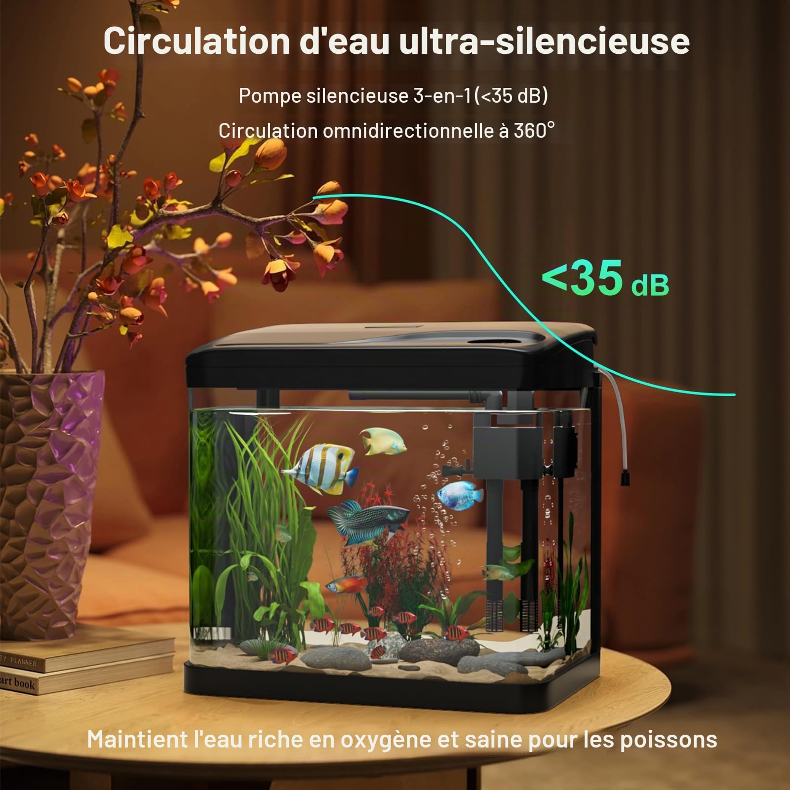 GuKKK 10L Aquarium Complet,Aquariums Poisson Rouge,Aquarium en Verre avec éclairage LED, Pompe et Filtre, Micro Paysage, Bureau, Aquariums Panoramique, Décoration de Table pour Bureau