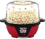 West Bend Stir Crazy Hot Oil Popcorn Popper, Popcorn Maker Machine with Large Serving Bowl Lid and Stirring Rod Perfect for Movie Night Snack Time or Parties, 6-Quart, Red