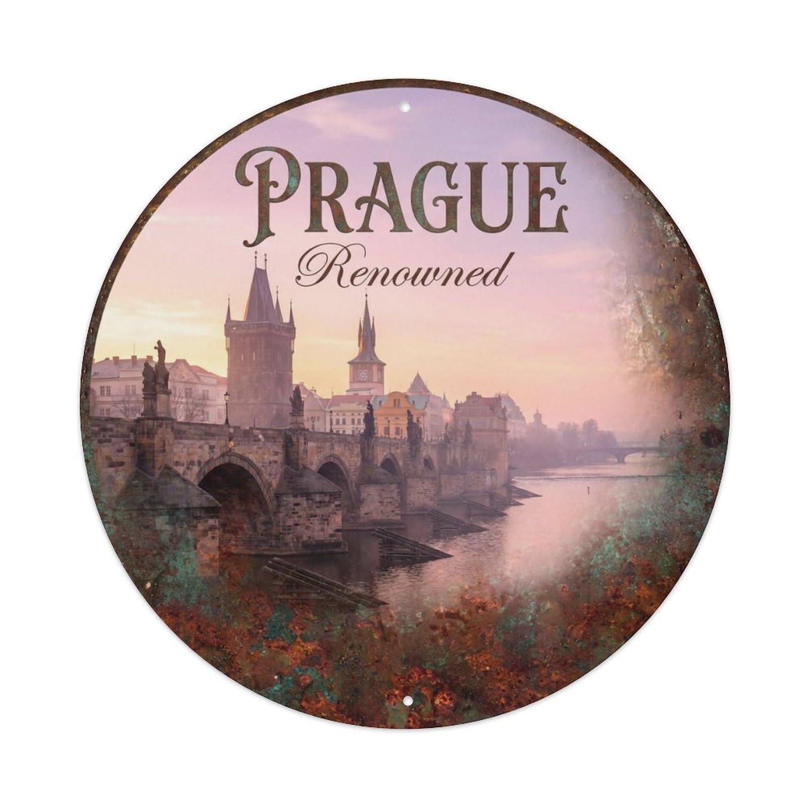 Vintage Travel Prague Czechia Legacy Metal Tin Sign
