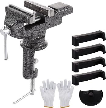 Table Vice Clamp, 80MM Bench Clamp 360  Swivel Base Bench Vise Clamp with Gloves, Heavy Duty Small Table Vise Portable for DIY Crafting Modelling Workshop Home Black