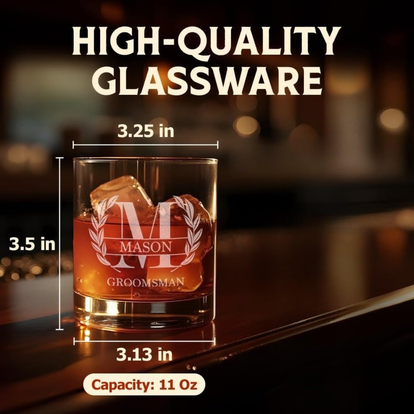 Vasos de whisky personalizados, foto grabada y nombre, vasos de whisky personalizados para hombres y padres, regalo personalizado para maridos, novio, padrinos de boda (4 piezas)