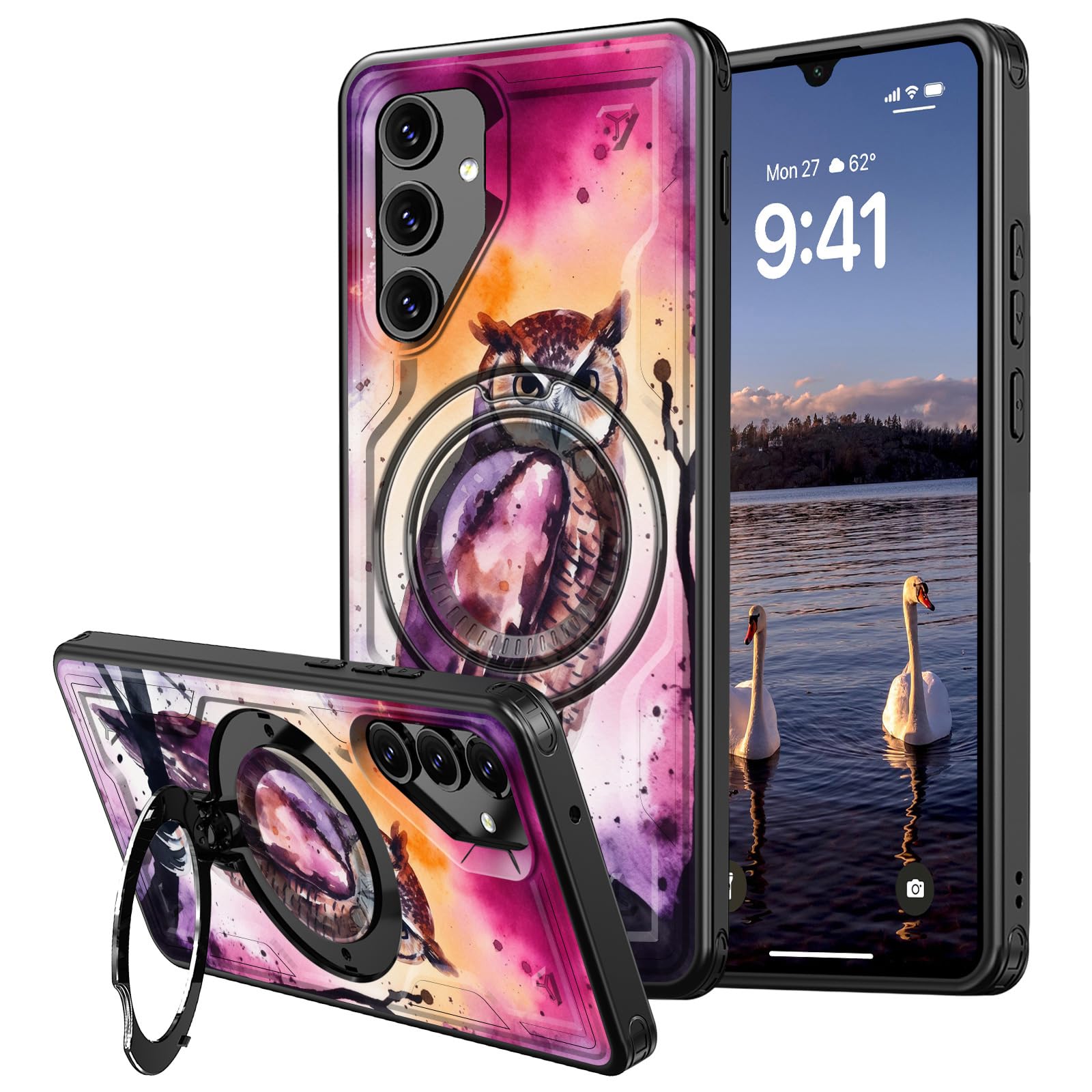 CAPAUNVDA for Samsung Galaxy S23 FE Case with 360°Magnetic Ring Stand,Enhance Camera Protection Shockproof Case with Ring Holder for Samsung Galaxy