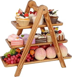 U-HOOME Wood 3 Tier Serving Tray Three Tiered Serving Stand