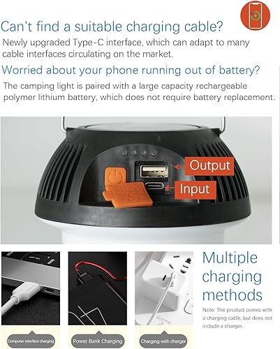 Miniatura 2 de Linterna de camping recargable solar, luz LED para tienda de campaña ultra brillante para acampar (ecléctico, blanco, paquete de 2)