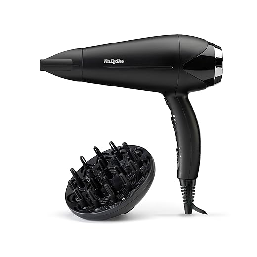 BaByliss Turbo Smooth Hair Dryer - 2200W Powerful Hair Dryer, Large Diffuser, Ionic Lint-Free Conditioning, 3 Heat & 2 Speed Settings, Black, D572DE