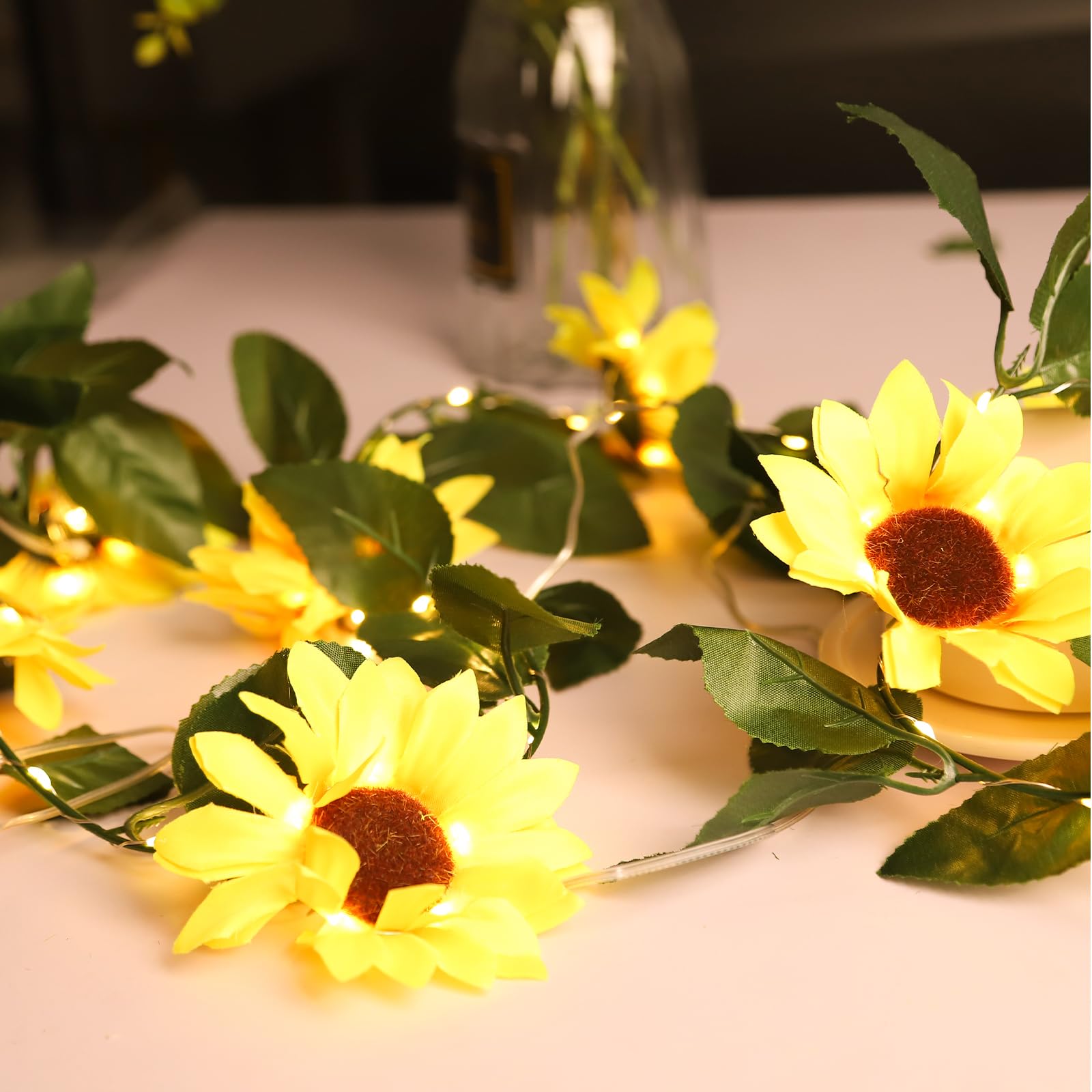 100 LED Sunflower Solar Lamp String Lights Indoor Outdoor Waterproof LED Fairy Lights 5 Lighting Modes Decoration (Warm Yellow)