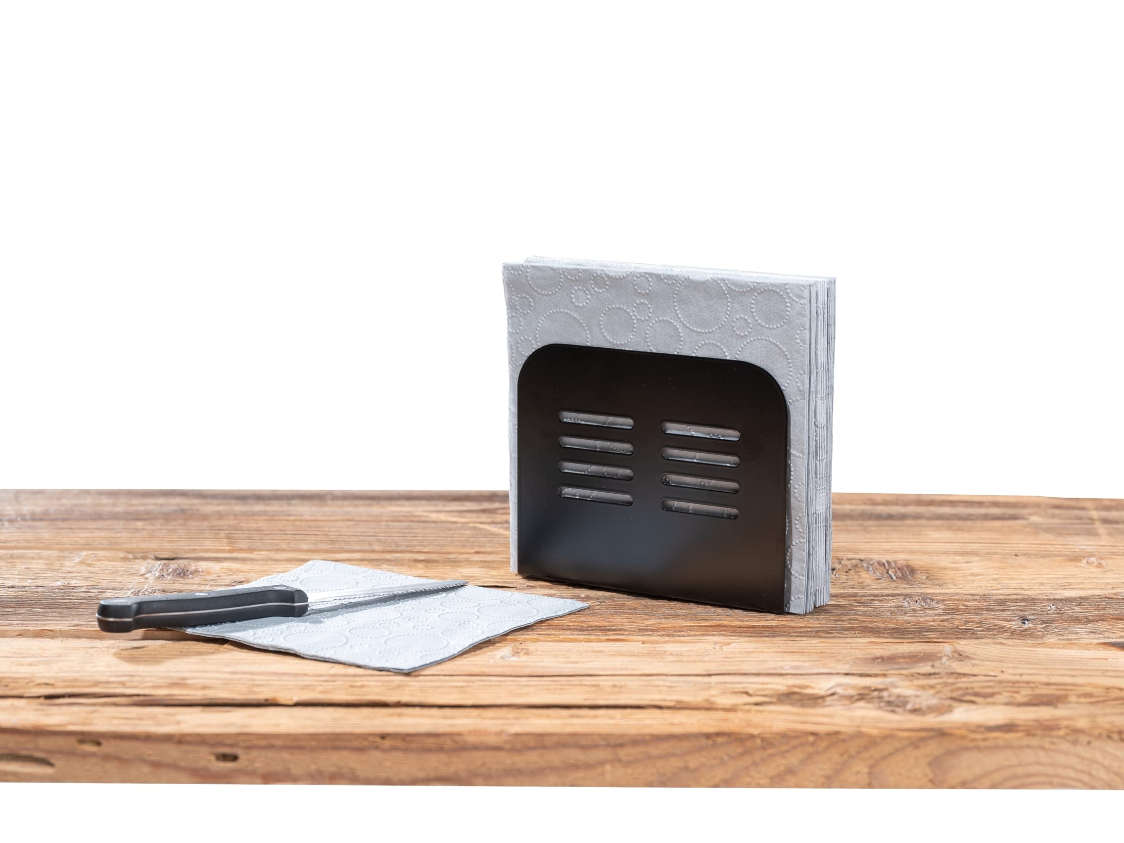 Wenko Portatovaglioli Baco, supporto per tutti i tovaglioli più comuni, ideale per tovaglioli di carta con decorazioni varie, realizzato in metallo verniciato a polvere nero, 15 x 12,5 x 4 cm,55025100