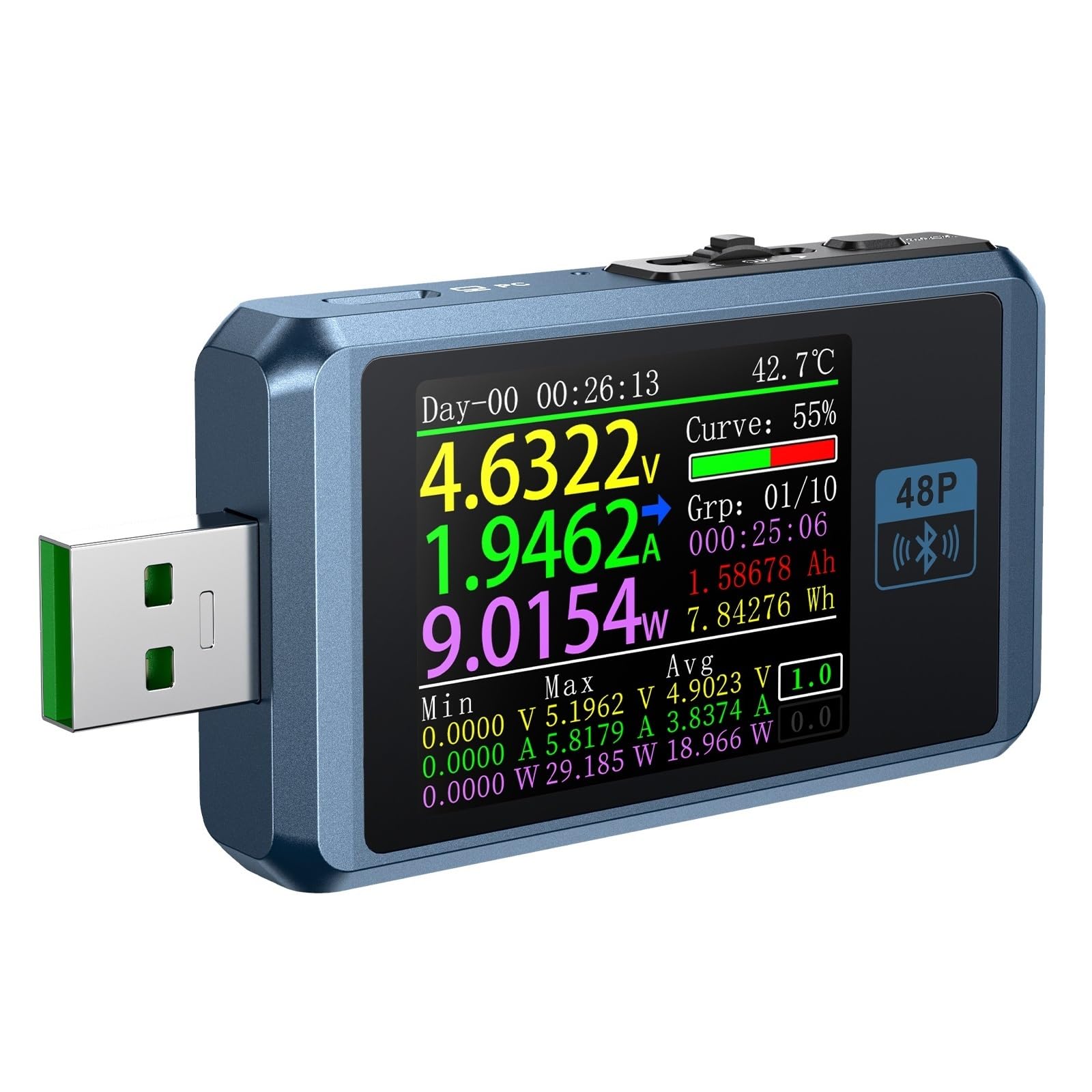 Tester USB FNB48P Tester napięcia prądu USB Wyzwalacz PD QC4.0 + PD3.0 2.0 TYPE-C Test pojemności szybkiego wykrywania ładowania 1,77 cala(With bluetooth)