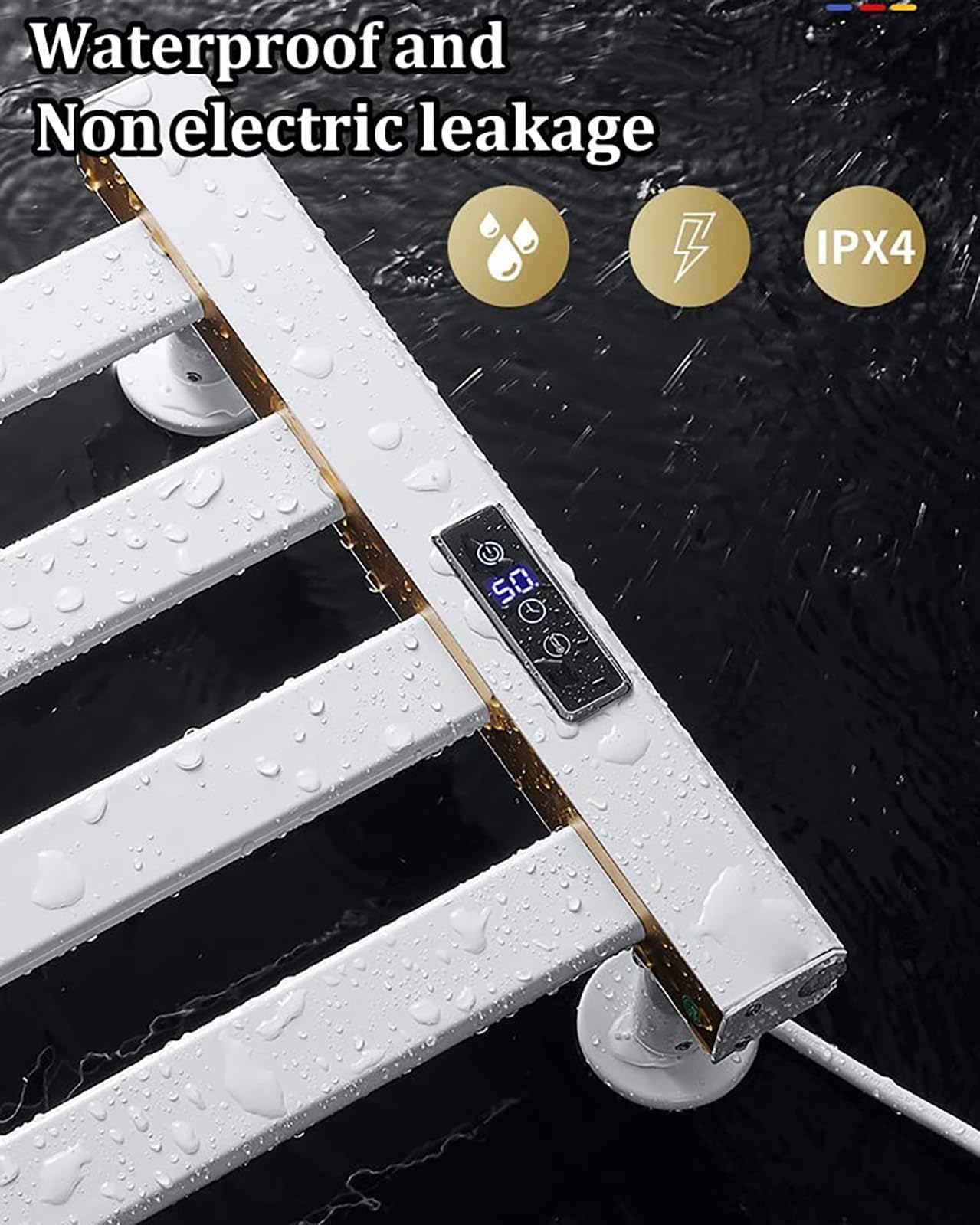 Toallero eléctrico con calefacción, calentador de toallas de pared con pantalla táctil digital, termostato de 35-60 °C, temporizador de 0-8 horas, aluminio, impermeable, para baño