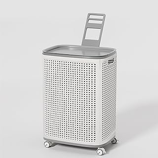 Sufdari 90L Laundry Basket with Wheels, Rolling Laundry Hamper with Lid and Handles, Plastic Rattan Clothes Organizer, Dirty Clothes Basket for Laundry Room, Bedroom, Dormitory Storage