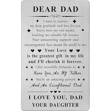 Personalized Father's Day Card from Daughter: Engraved Wallet Insert Card for Dad's Birthday or Christmas
