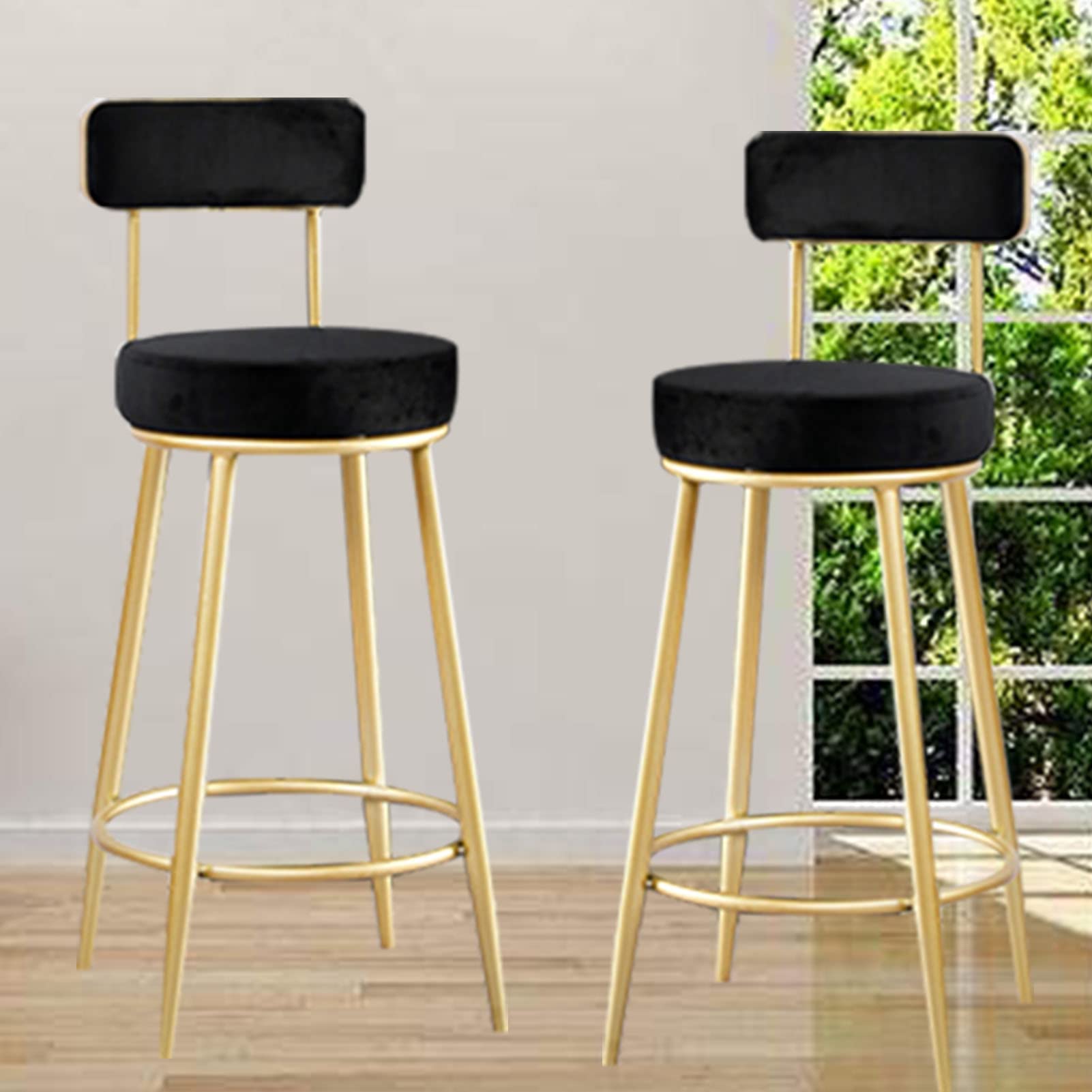 Ensemble de 2 chaises de bar lot tabouret de cuisine velours hauteur 65 cm