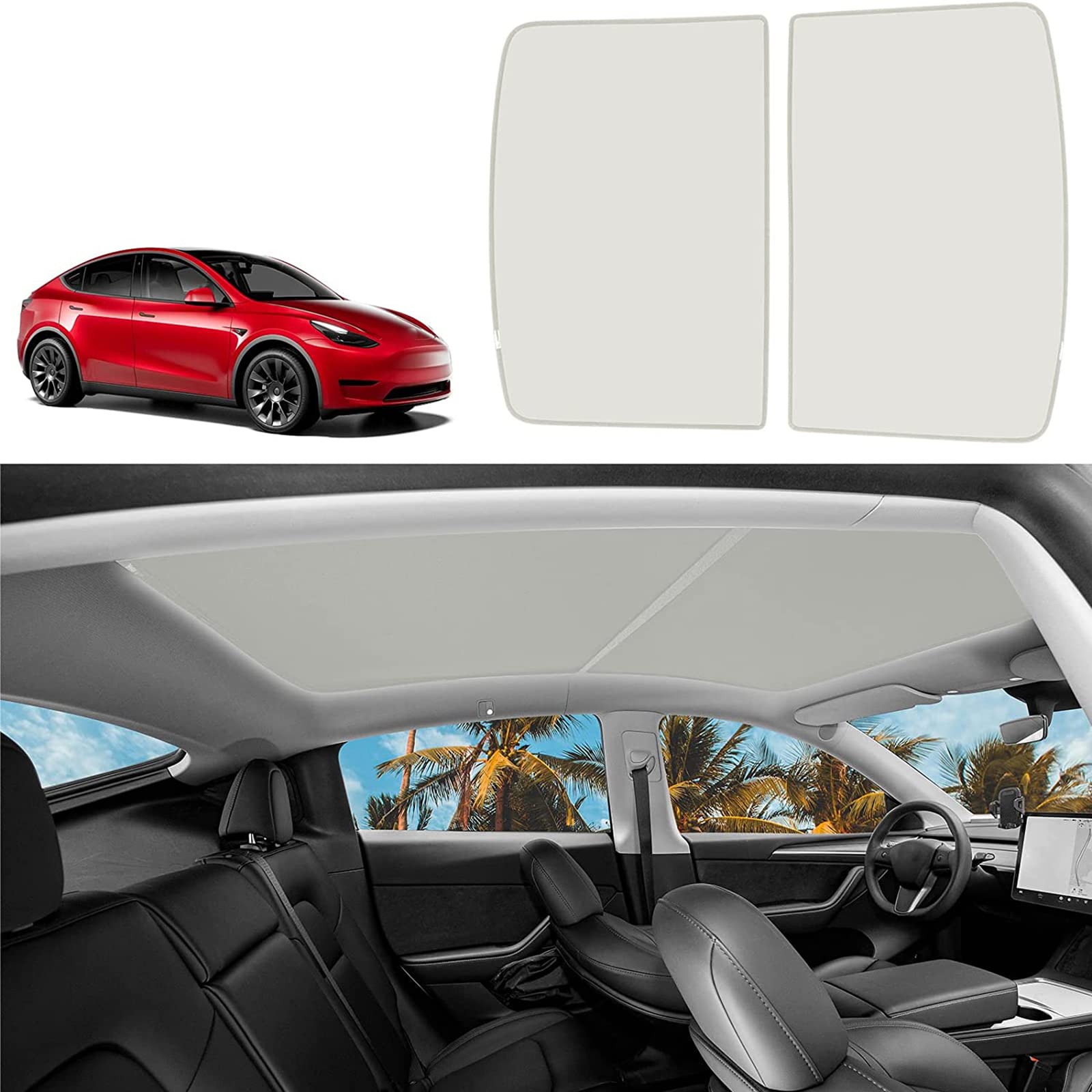 THE WHITE SHOP Roof Sunshade for Model Y Glass Front & Rear Top Windows Sun Shade Won't Sag with Skylight Reflective Covers Set of 4 (primary colour)