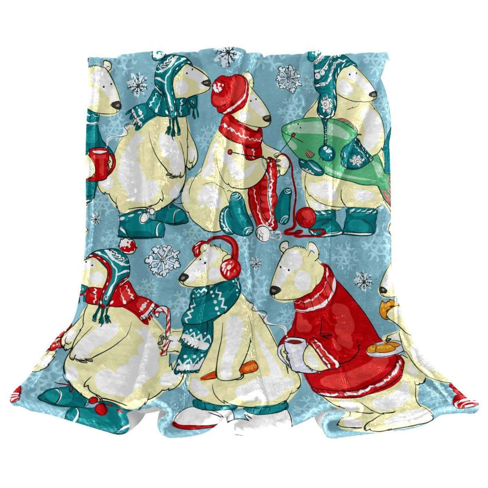 Couverture polaire ours polaire en microfibre 150x130cm jeté de canapé chaud