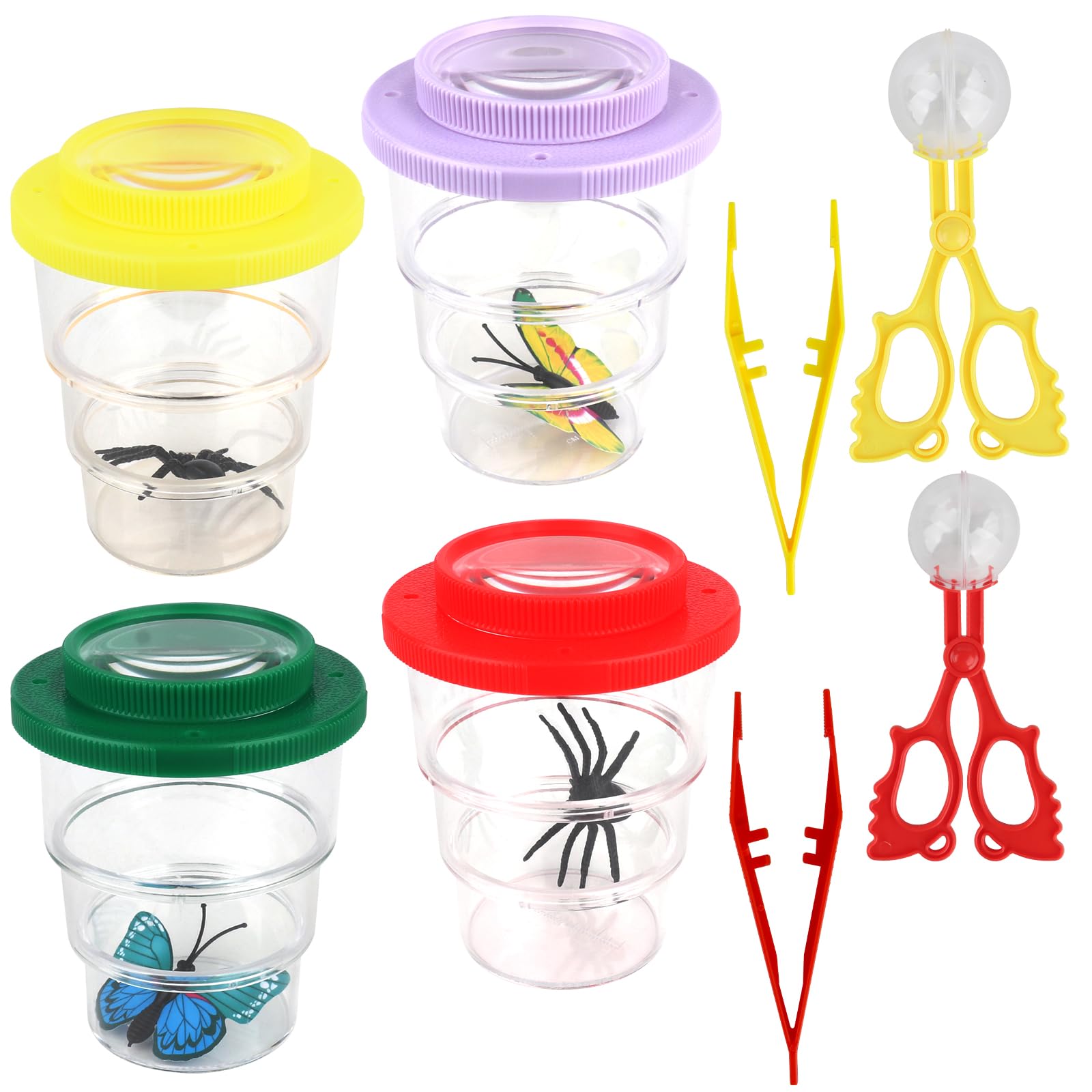 LUFEIS Cajas De Insectos con Lupa, 4PCS Caja De Colección De Insectos, Kit Explorador Niños,Caja de Lupa de Insectos, Caja De Visor De Insectos, Kit Explorador, Exploración de Insectos al Aire Libre